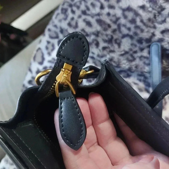 Black Leather Fashion Nano Satchel Bag with Antique Gold Hardware - NWOT - Picture 5 of 16